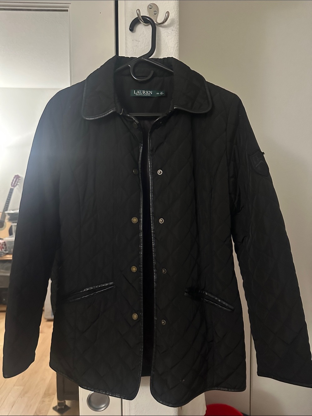 Lauren Ralph Lauren Men's Black Quilted Shirt Jacket with Leather Trim